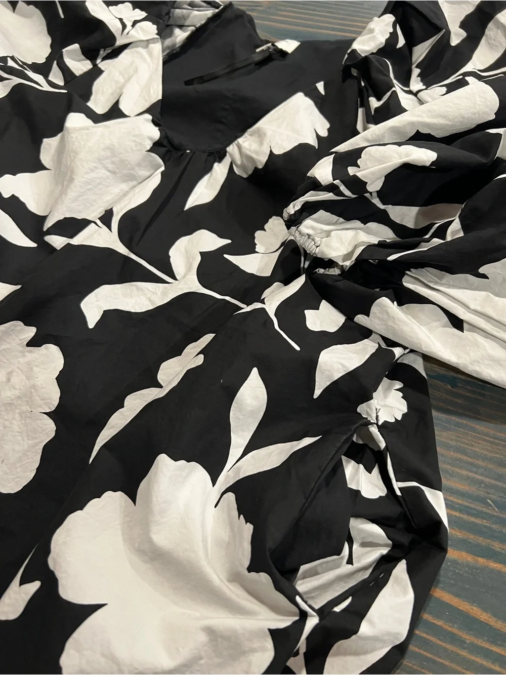 Kate Spade Black & White Floral V-Neck Babydoll Dress Size XL Cotton